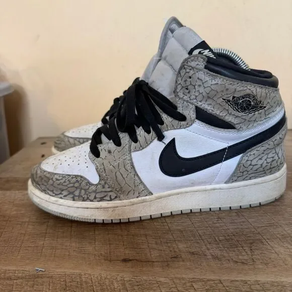Nike Air Jordan 1 Retro OG High White Cement Elephant Print boys Shoes Sz 7Y - Picture 4 of 9